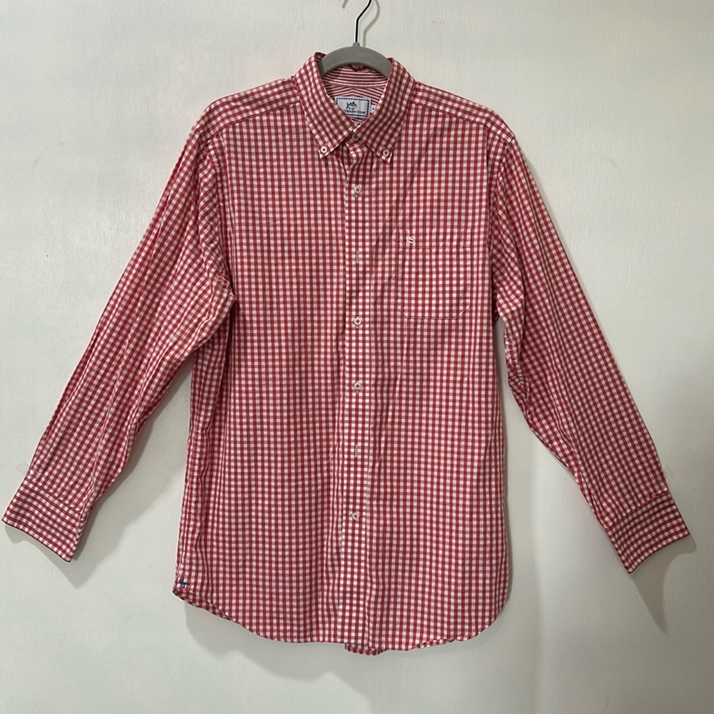 SOUTHERN TIDE MENS BOTTOW DOWN COLLAR T-SHIRT LONG SLEEVE RED CLASSIC FIT Sz M